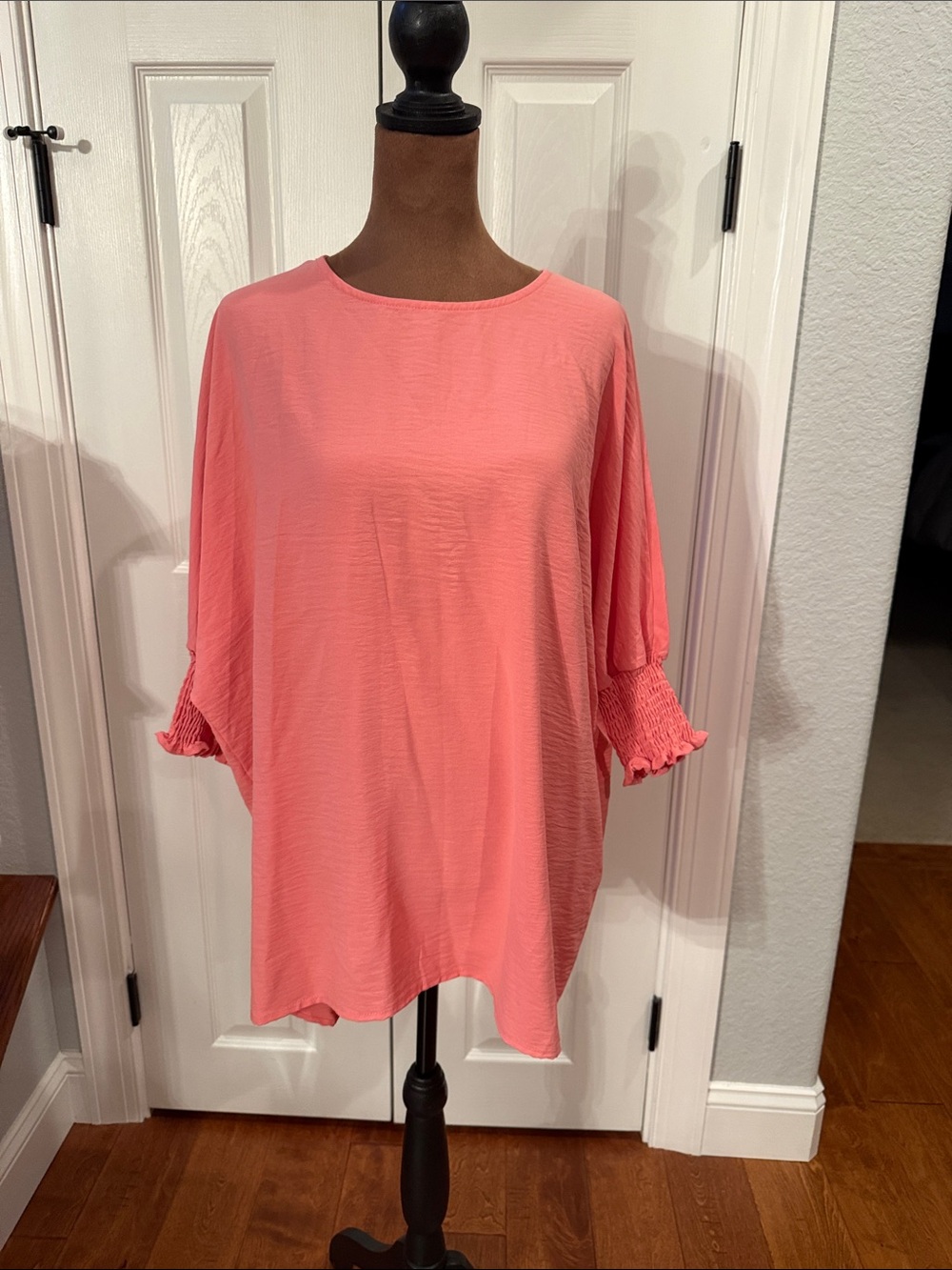 Women's Coral Pink Smocked Sleeve Top